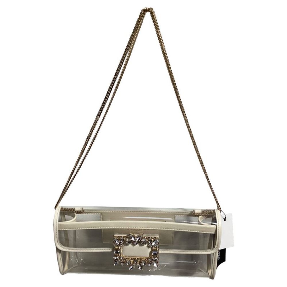 Roger Vivier Crystal Buckle Clutch Bag in White PVC
